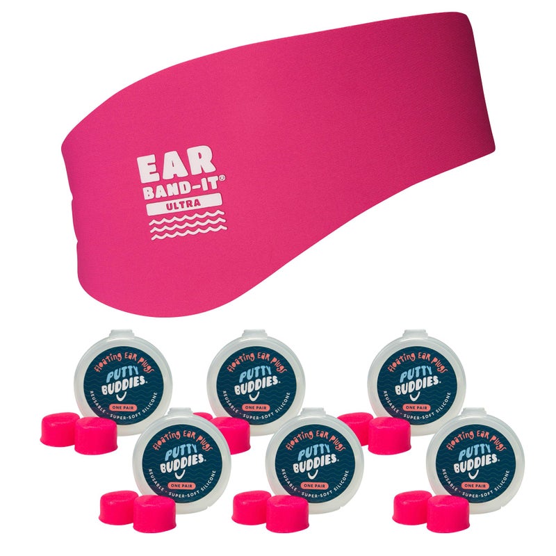 Earvolution Ear BandIt Ultra Premium Swimming Headband and Swimmers Ear Plugs Bundle Invented by Ear Nose and Throat Physician Made in USA Custom AntiSlip Grip Neoprene Hot Pink Large